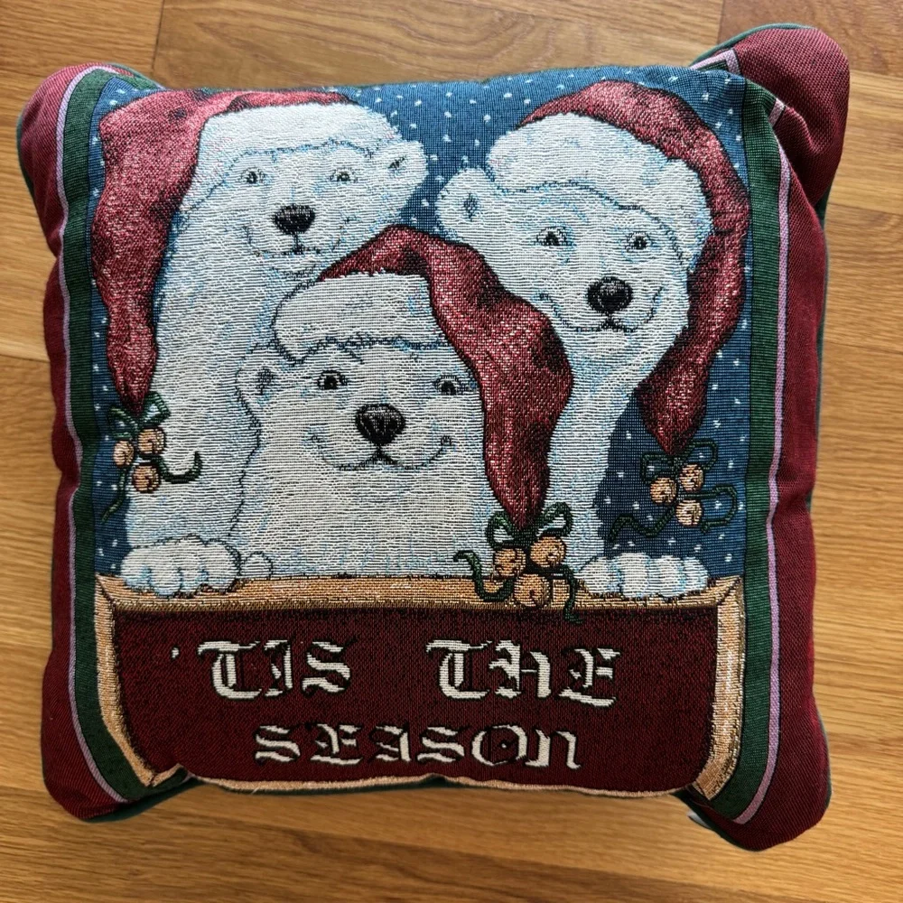 Newport Tis The Season Polar Bears Tapestry Throw Pillow Christmas